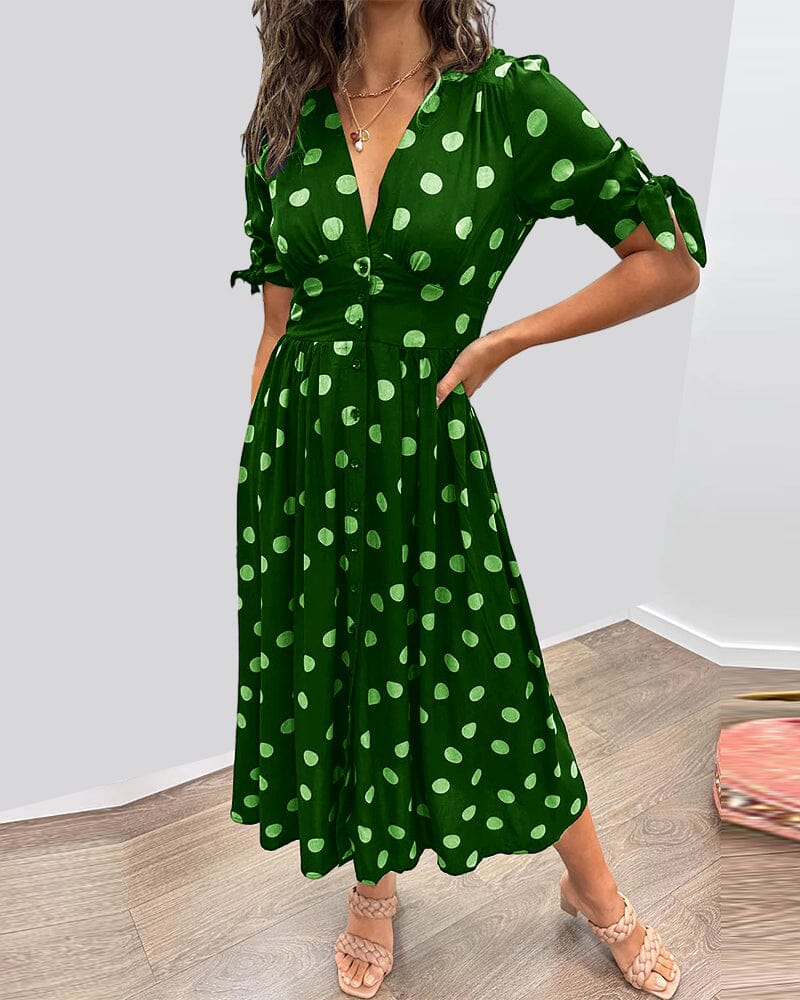 Fania | Polka Dots V-Neck Dress