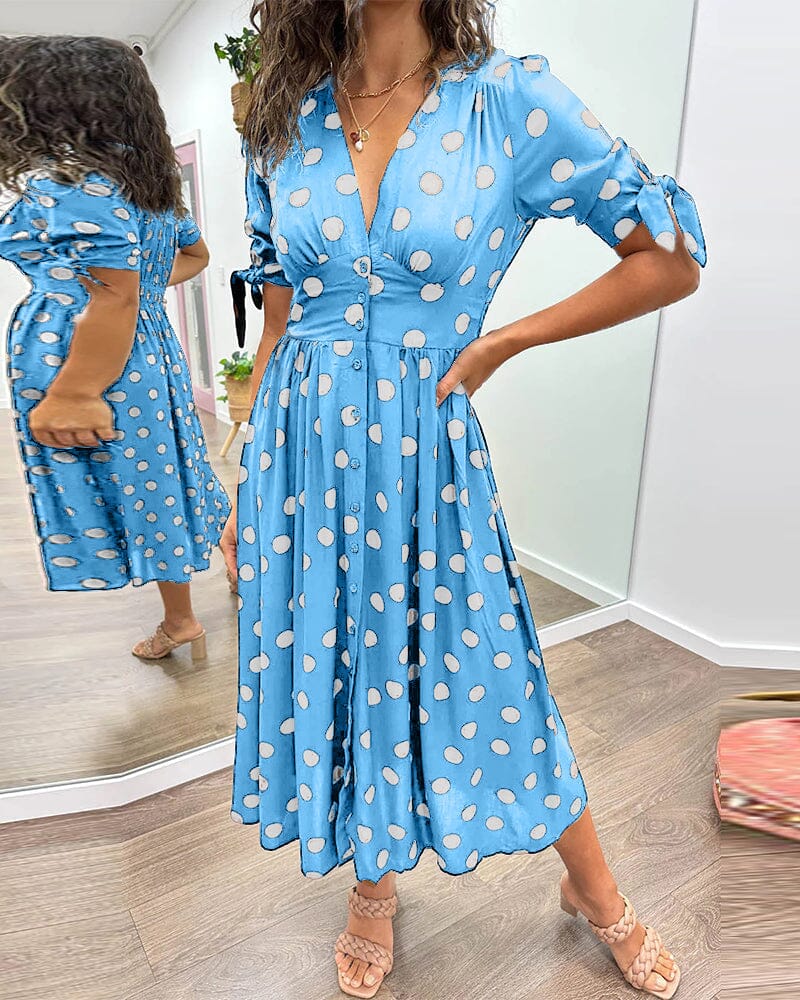 Fania | Polka Dots V-Neck Dress