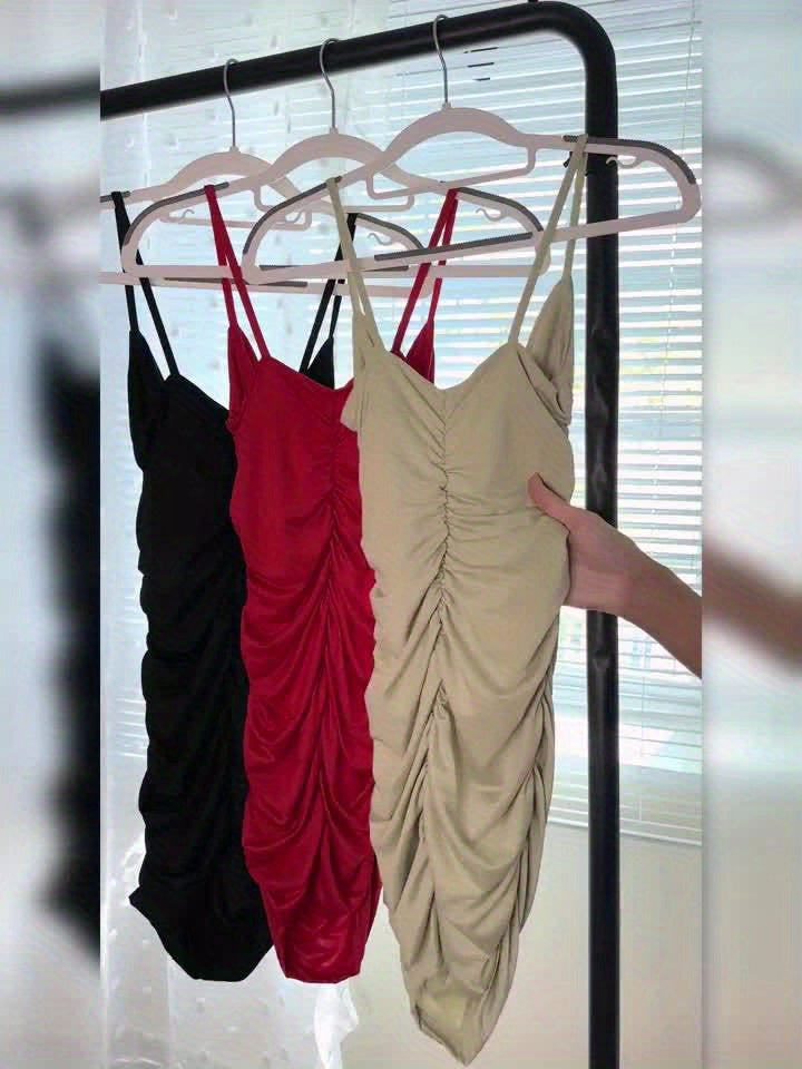Women's Sexy V-Neck Spaghetti Strap Bodycon Mini Dress