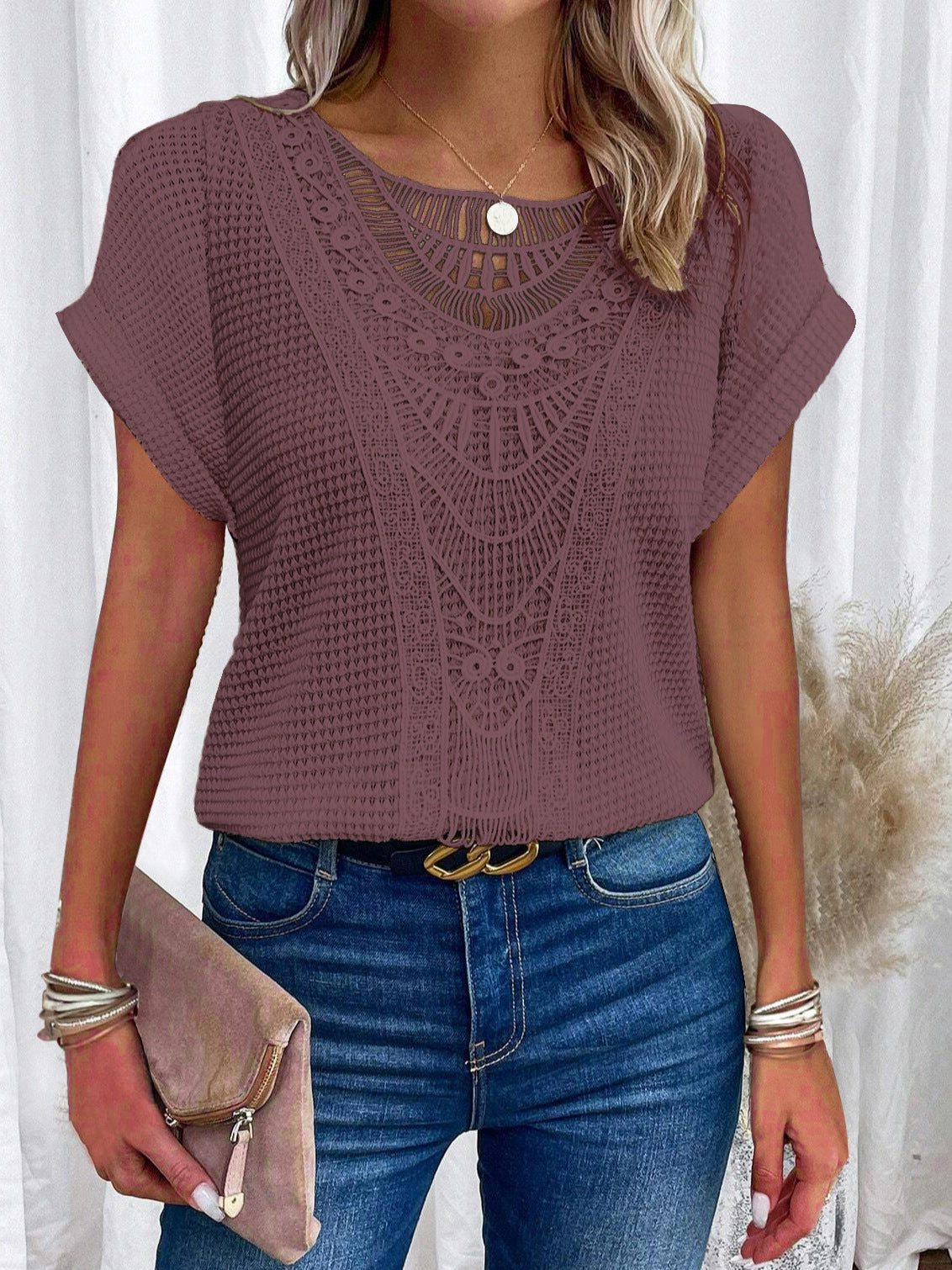 Zarelle | Lace Detail Short Sleeve Top