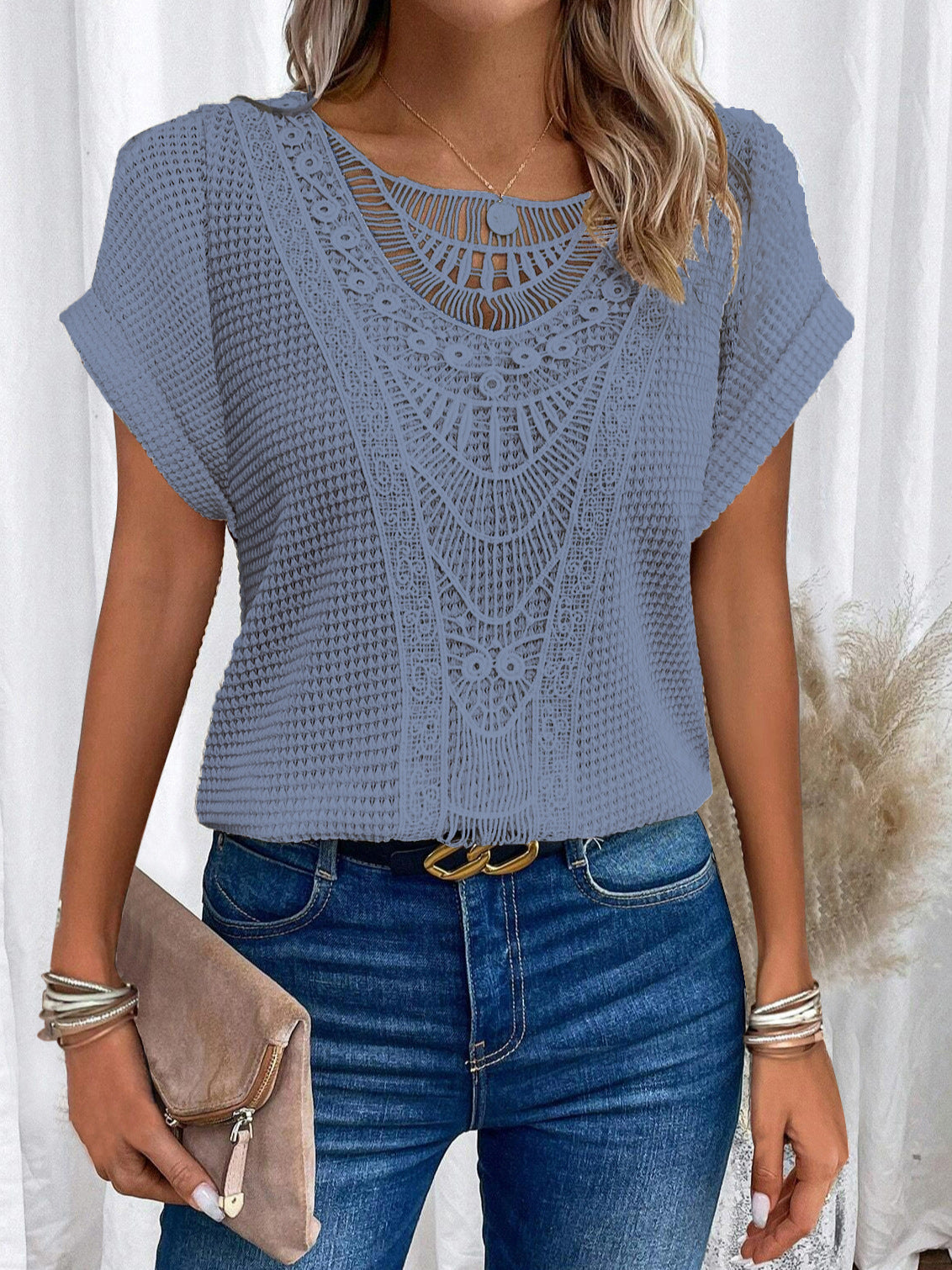 Zarelle | Lace Detail Short Sleeve Top