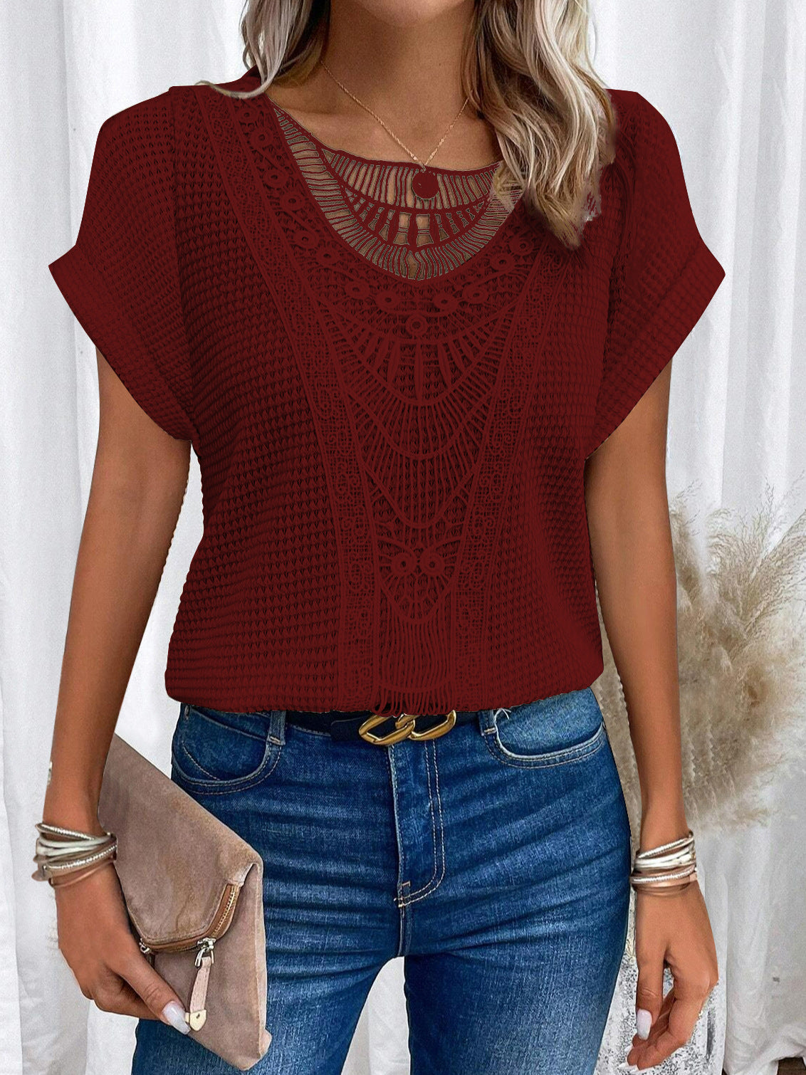 Zarelle | Lace Detail Short Sleeve Top