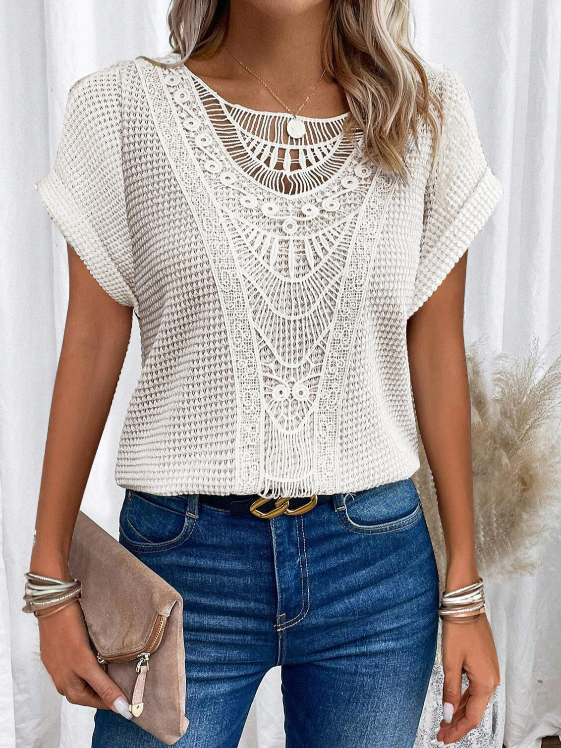 Zarelle | Lace Detail Short Sleeve Top