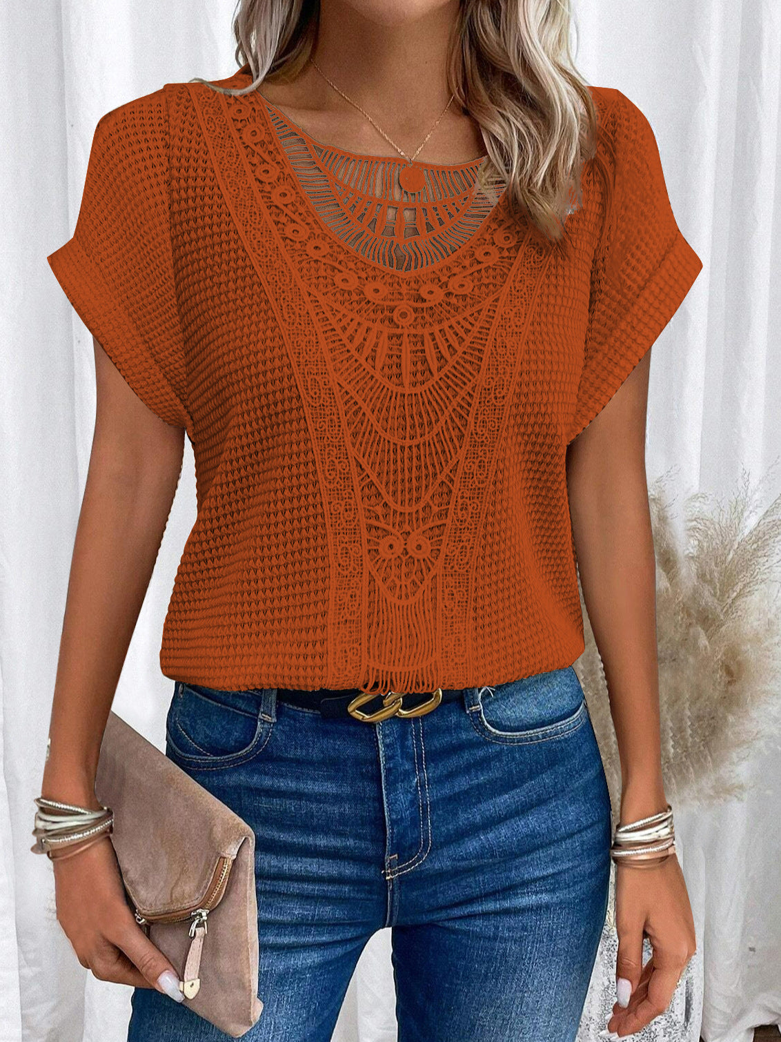 Zarelle | Lace Detail Short Sleeve Top