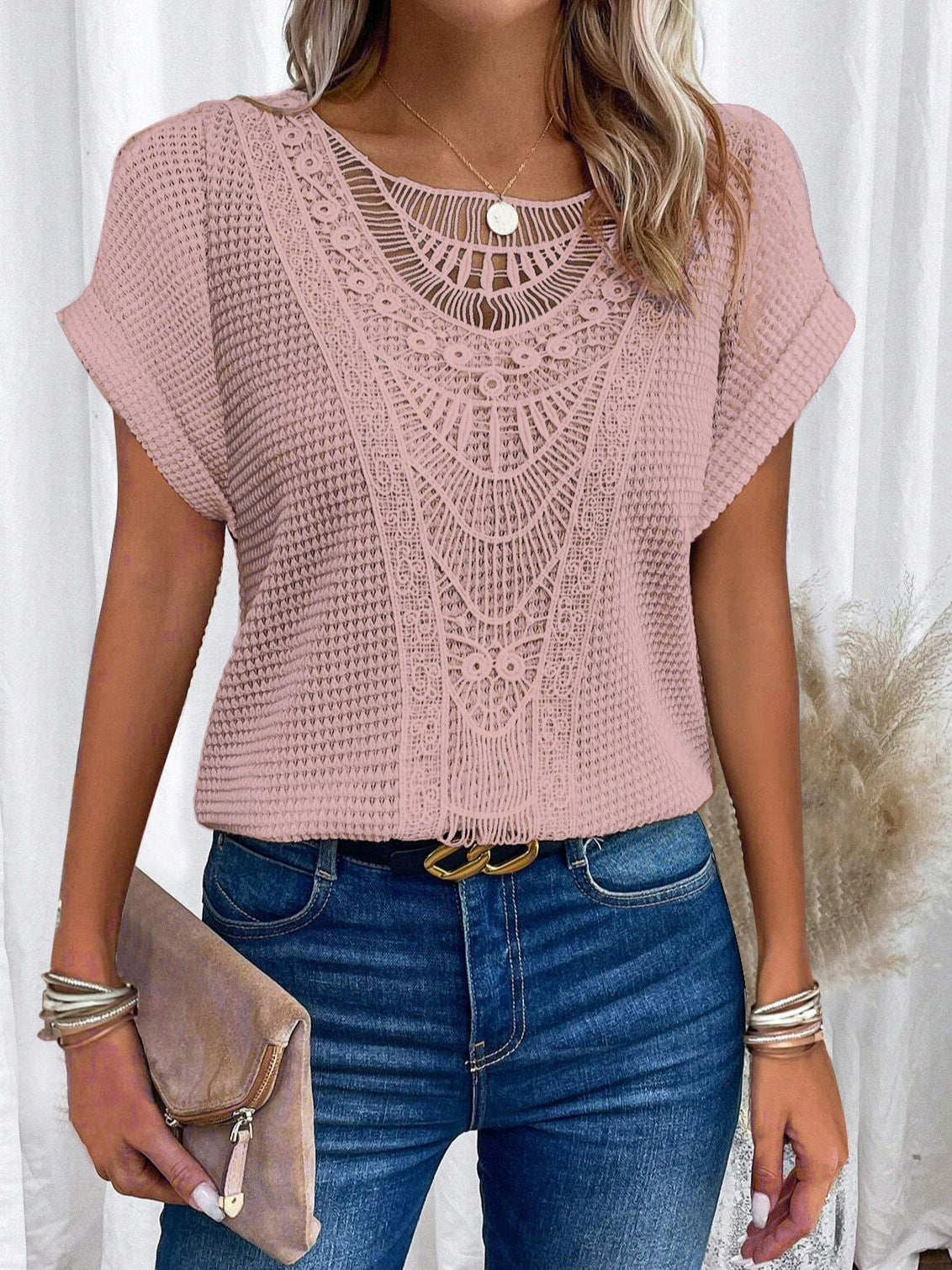 Zarelle | Lace Detail Short Sleeve Top