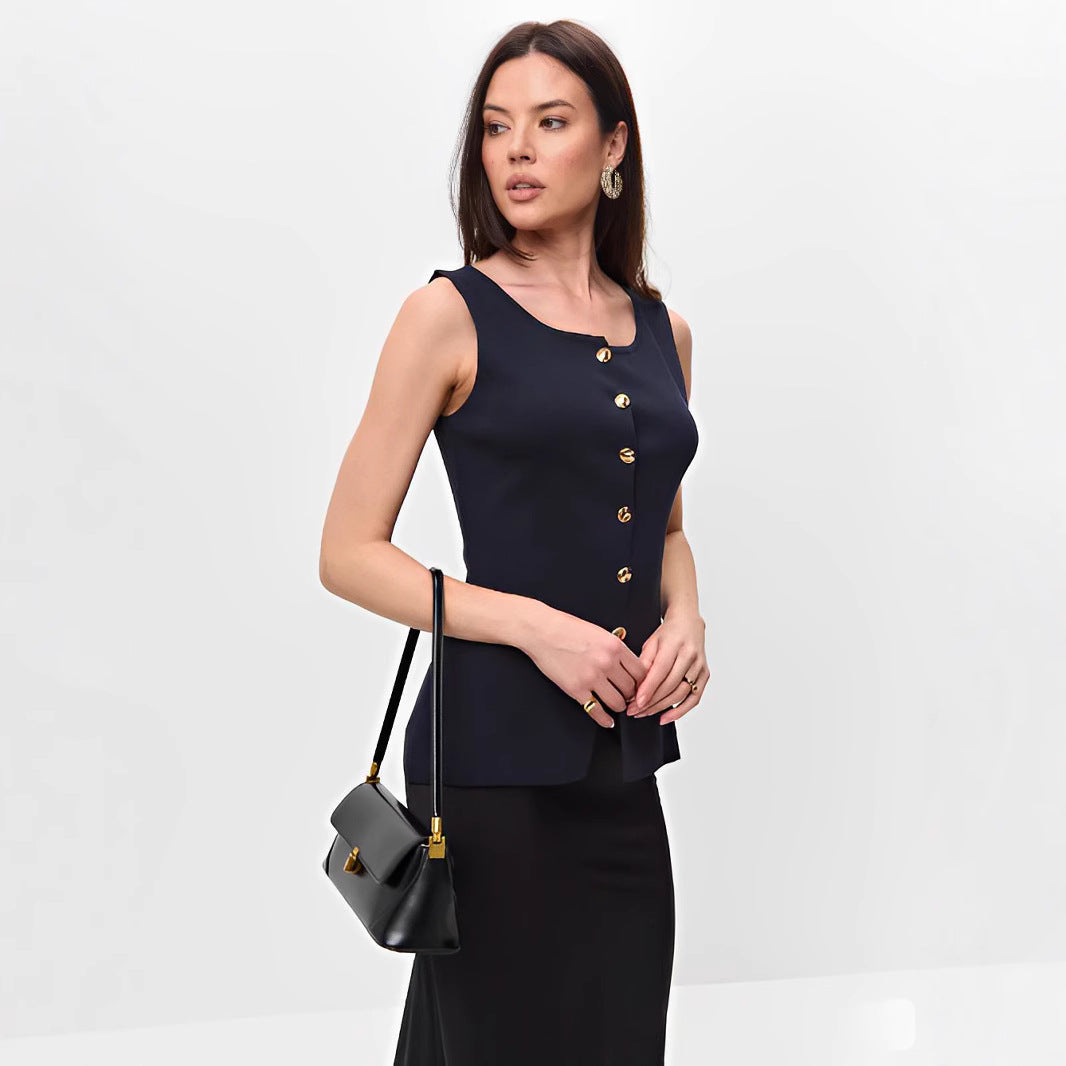 Grier | Sleeveless Button Peplum Top