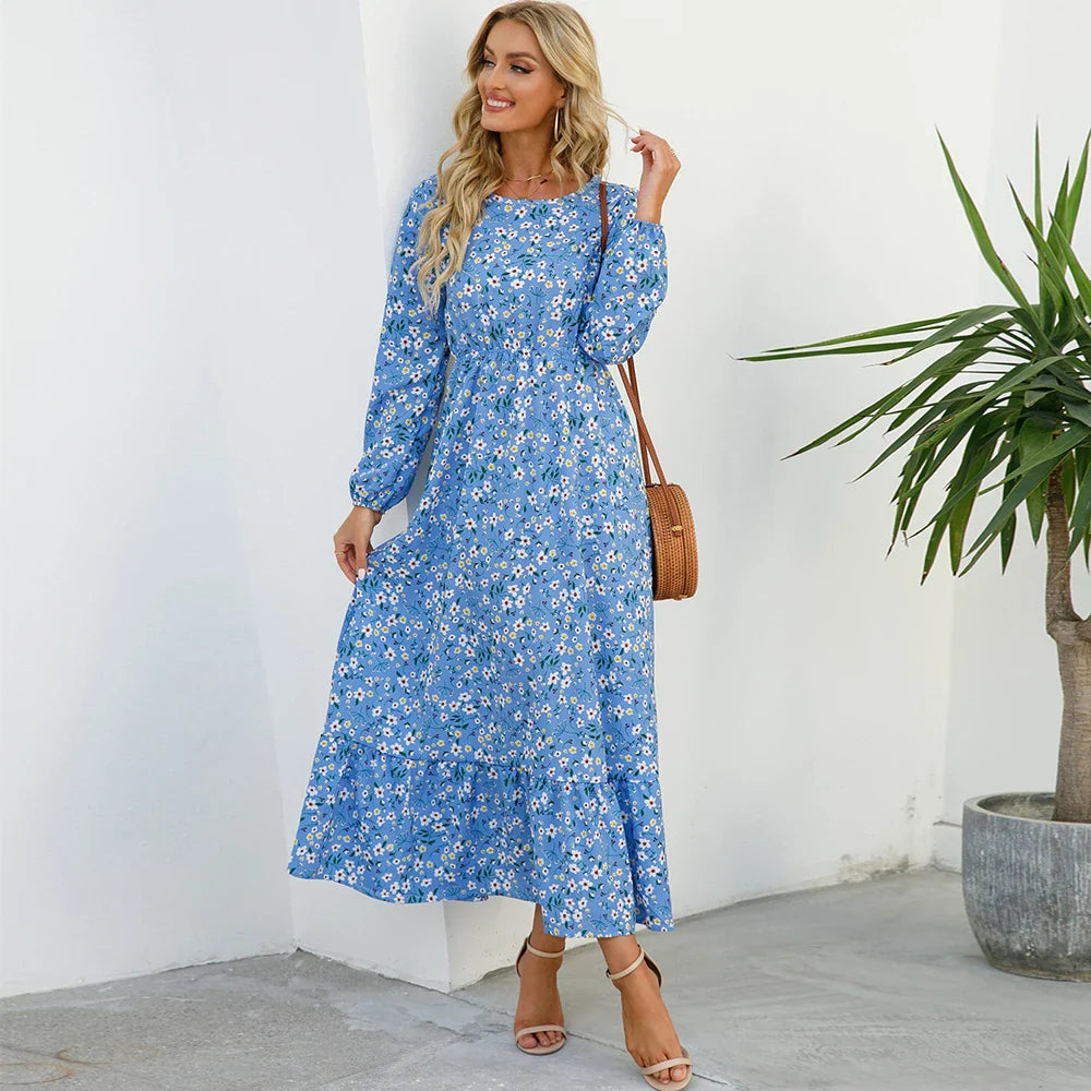 Chelsea - Floral Print Wrap Maxi Dress with Long Sleeves