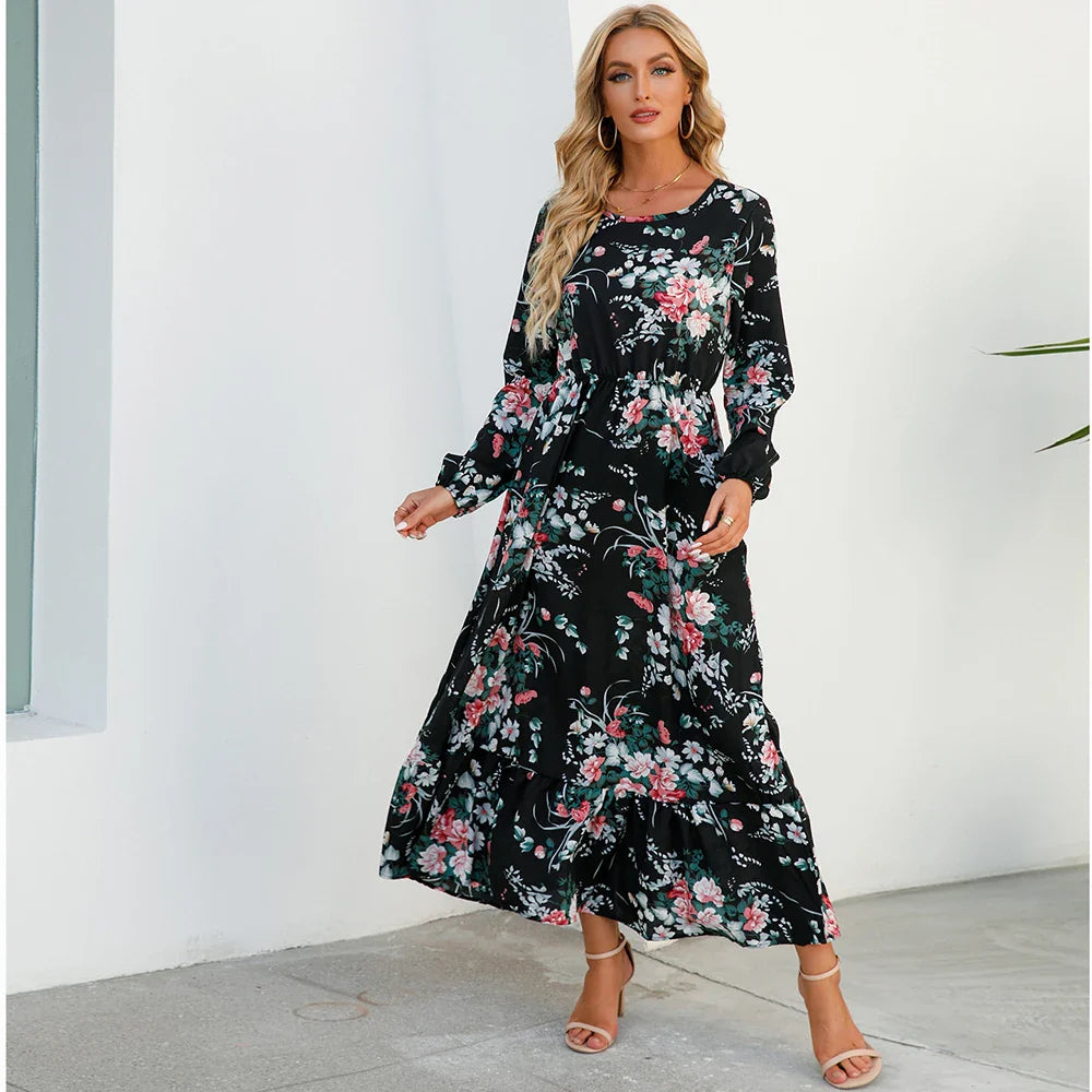 Chelsea - Floral Print Wrap Maxi Dress with Long Sleeves