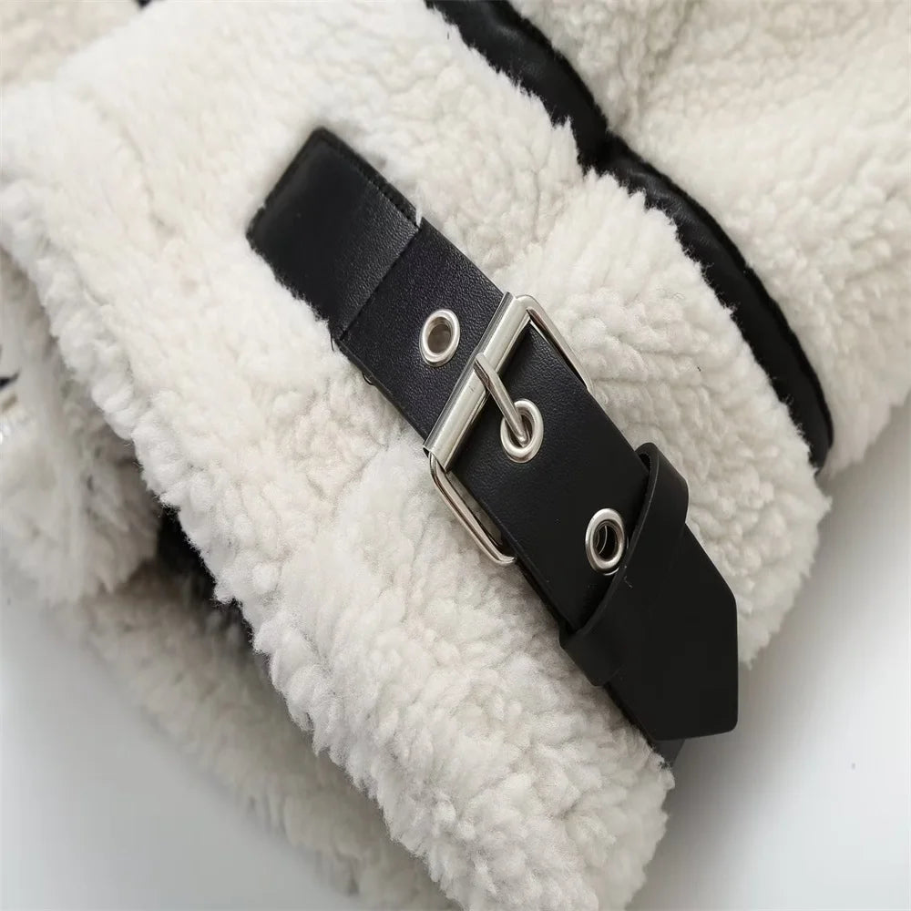 Women’s Contrast Teddy Aviator Jacket - Beige