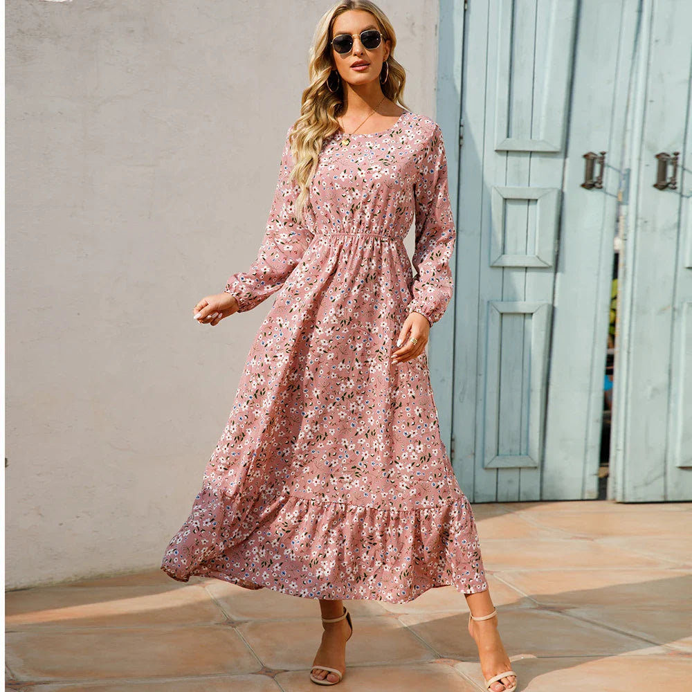 Chelsea - Floral Print Wrap Maxi Dress with Long Sleeves