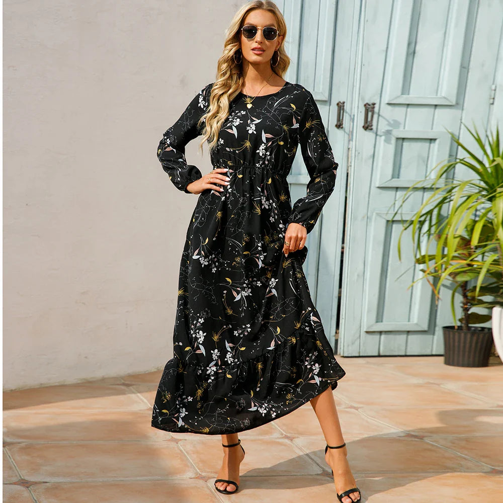 Chelsea - Floral Print Wrap Maxi Dress with Long Sleeves