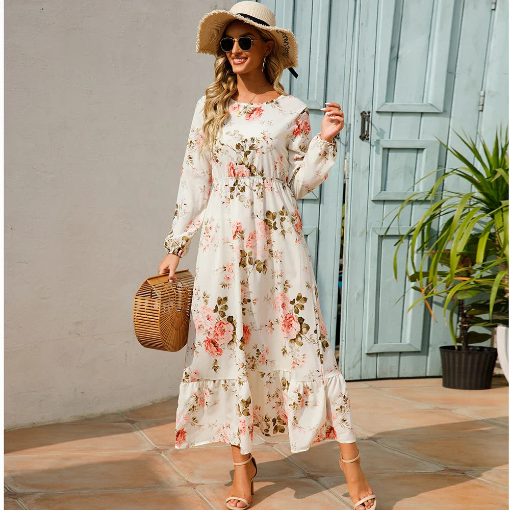 Chelsea - Floral Print Wrap Maxi Dress with Long Sleeves