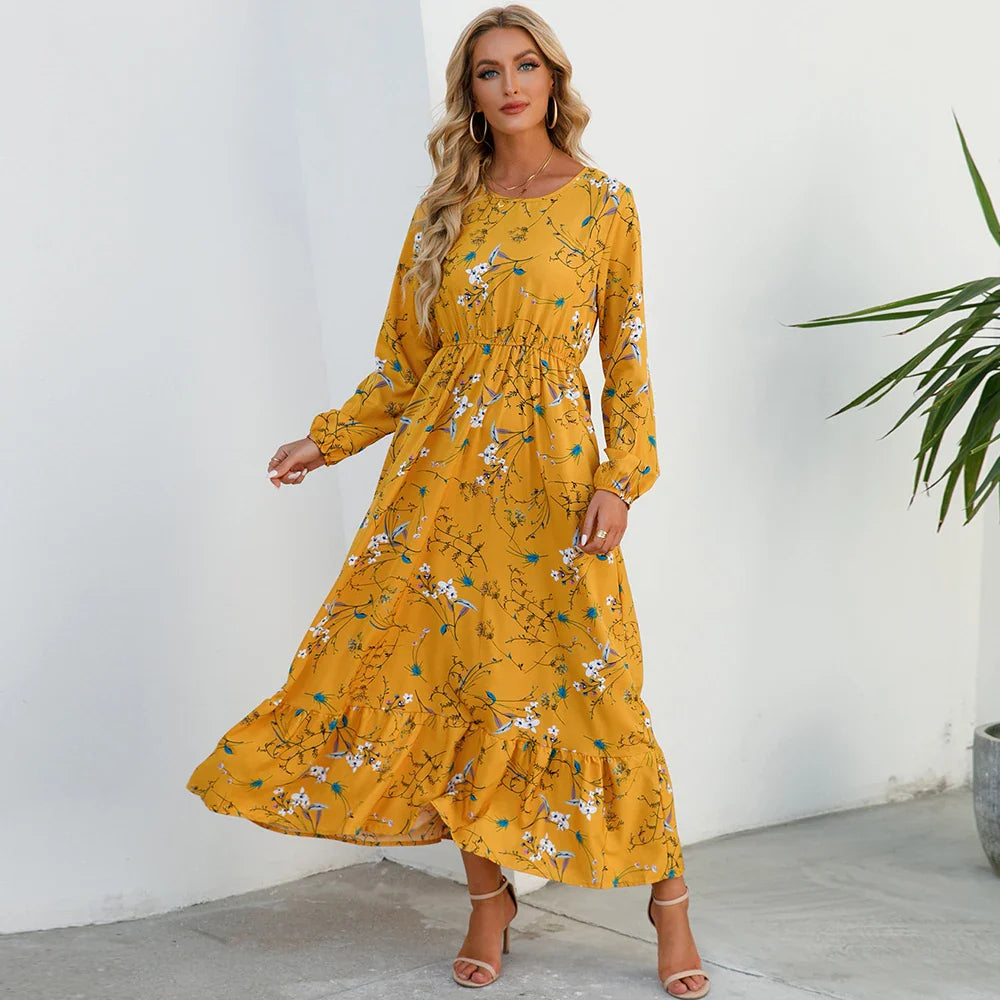 Chelsea - Floral Print Wrap Maxi Dress with Long Sleeves