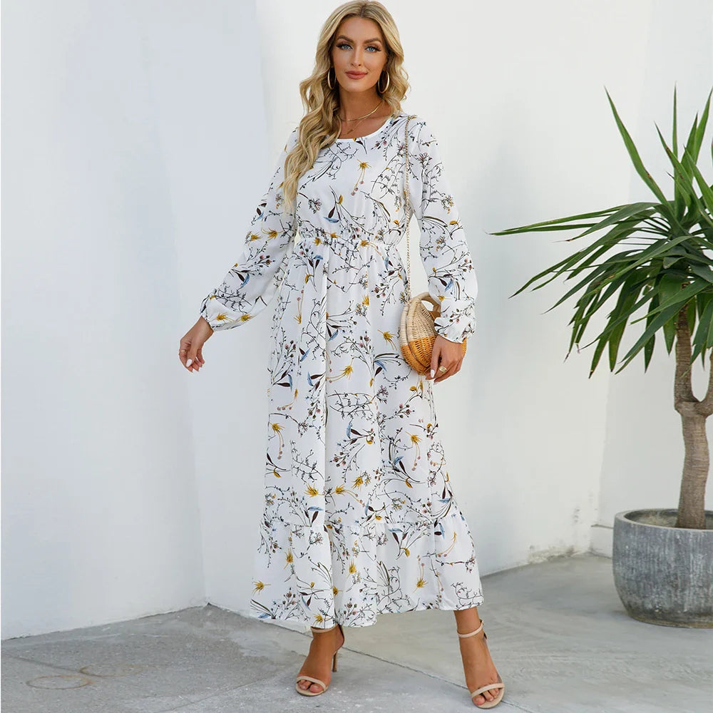 Chelsea - Floral Print Wrap Maxi Dress with Long Sleeves