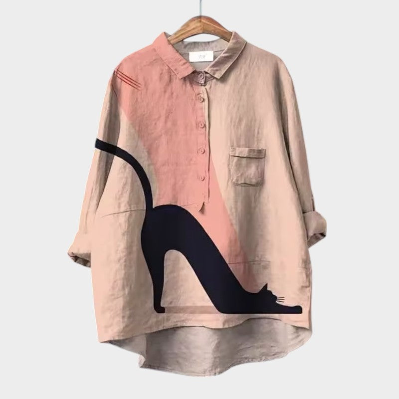 Elina - Playful Feline Everyday Blouse