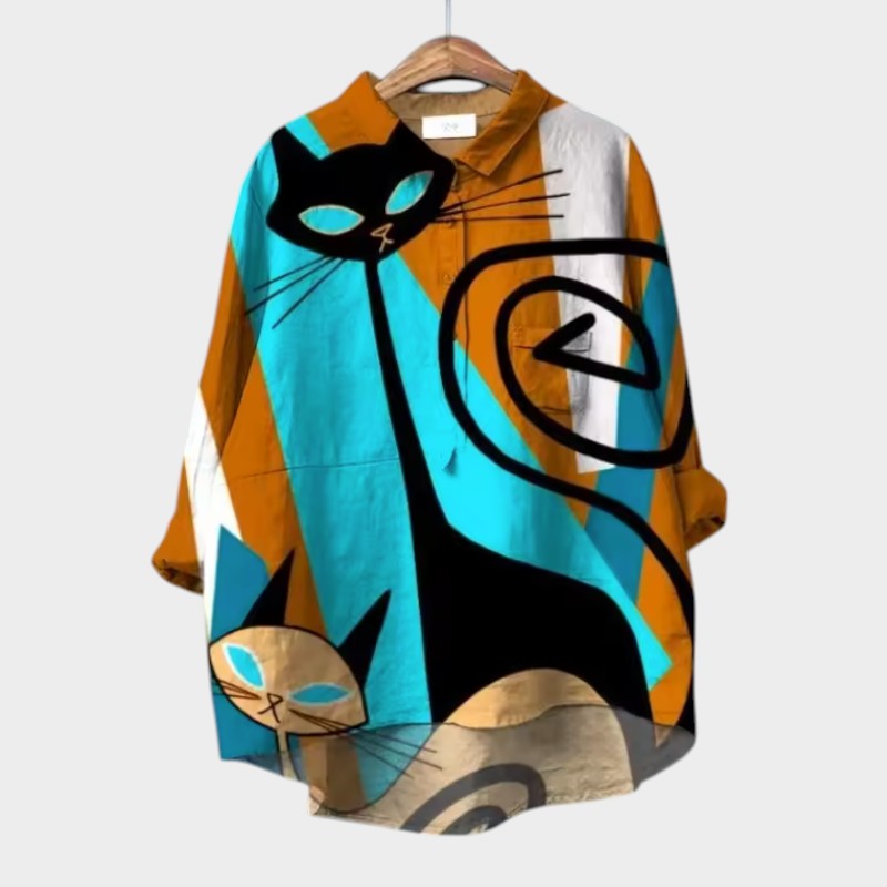 Elina - Playful Feline Everyday Blouse