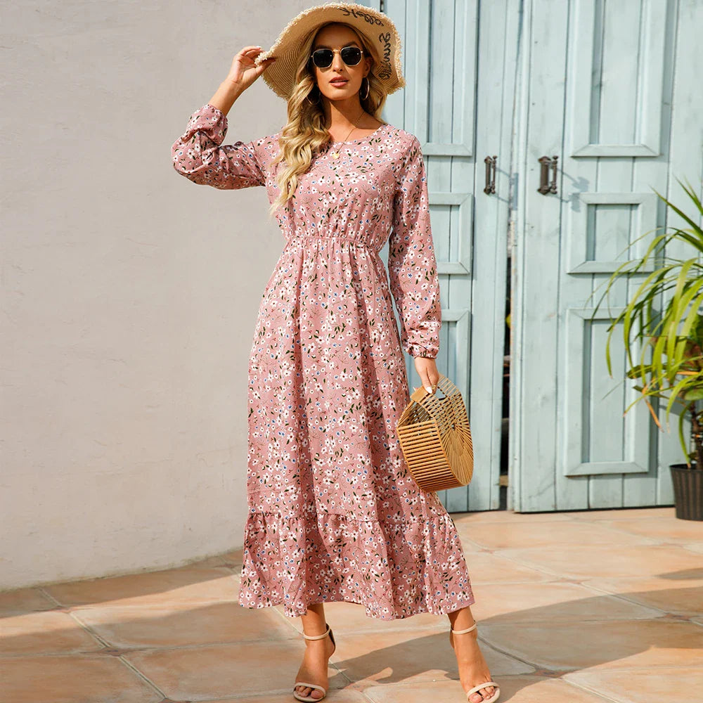 Chelsea - Floral Print Wrap Maxi Dress with Long Sleeves
