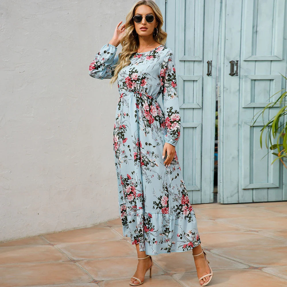 Chelsea - Floral Print Wrap Maxi Dress with Long Sleeves