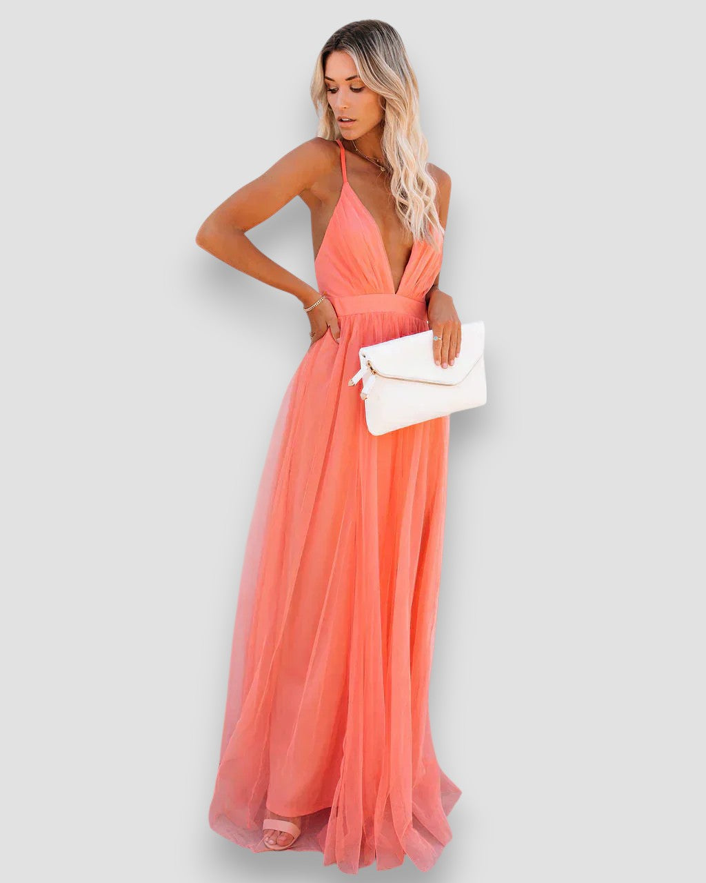 Lidia | Coral Sleeveless Summer Dress