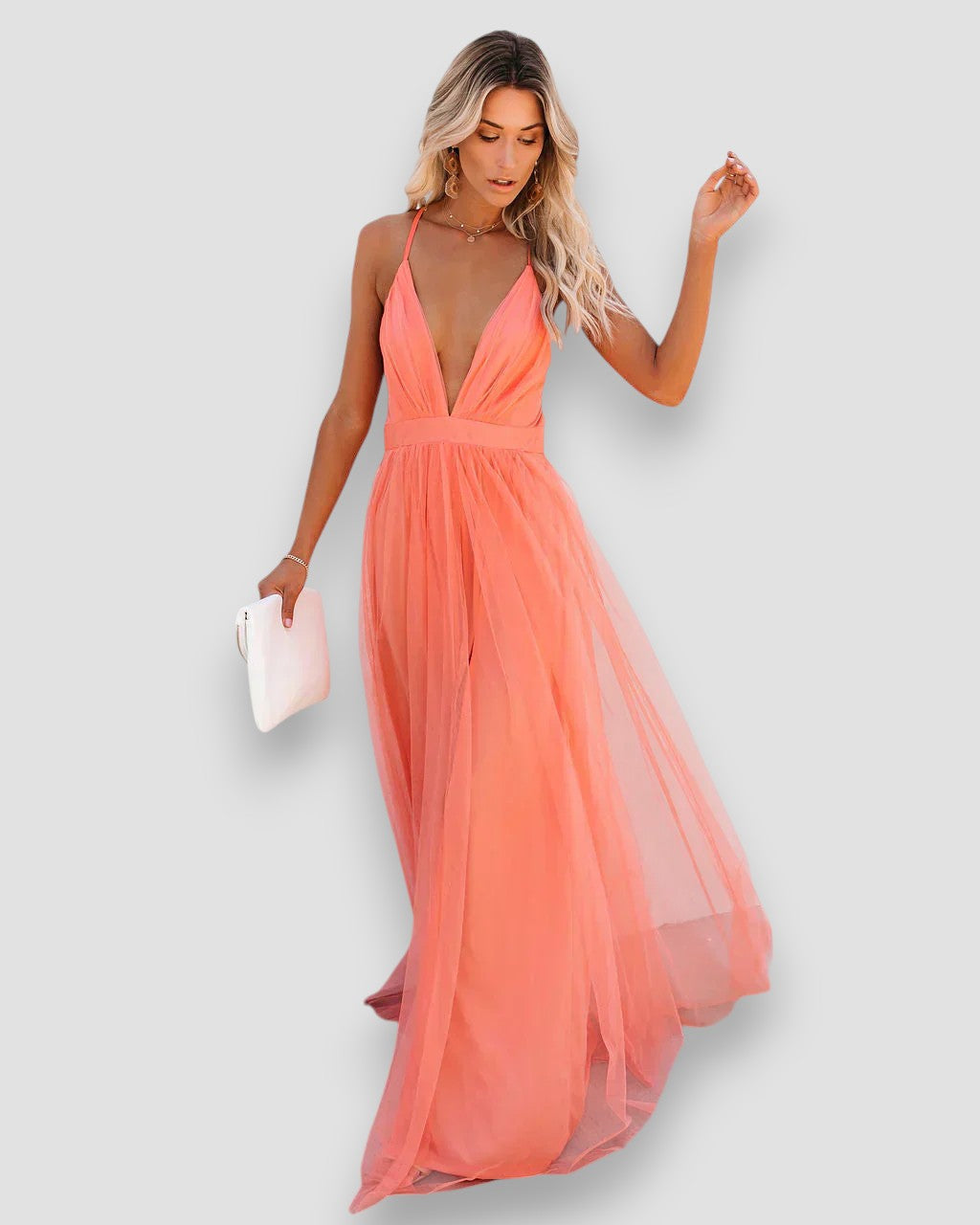 Lidia | Coral Sleeveless Summer Dress