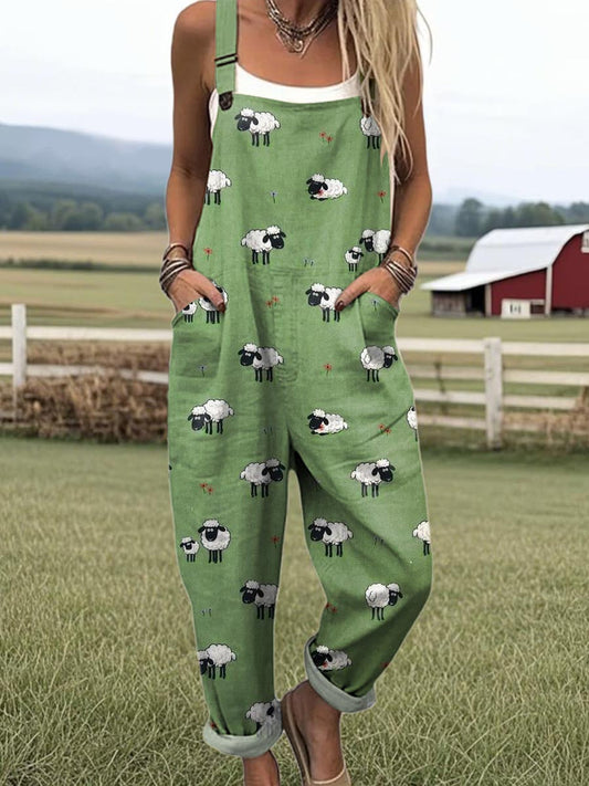 Sheep Print Jumpsuit - Soft Comfort, Playful Look