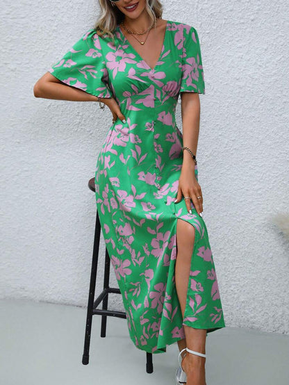 Celeste - Satin Ruched Split Mini Dress