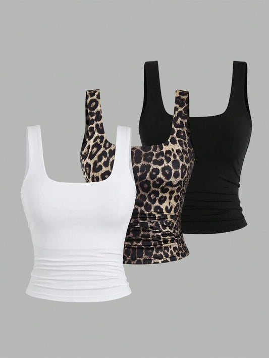 Sweetra Women's Casual Versatile Tank Top, Summer Graphic Cheetah Print Tees Women Tops