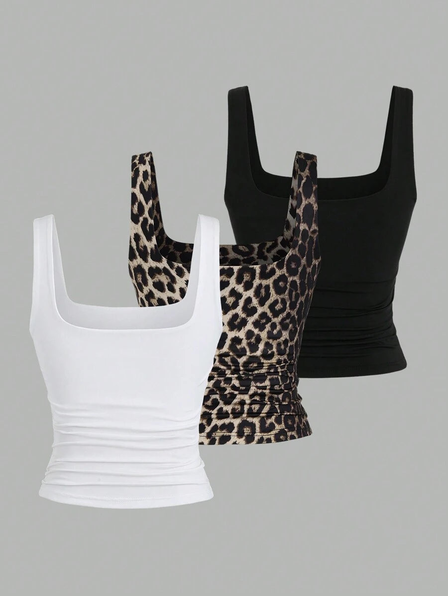 Sweetra Women's Casual Versatile Tank Top, Summer Graphic Cheetah Print Tees Women Tops