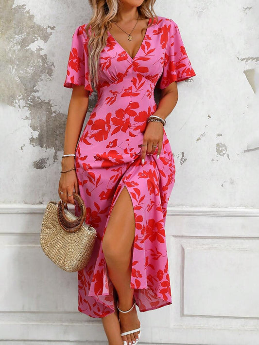 Celeste - Satin Ruched Split Mini Dress