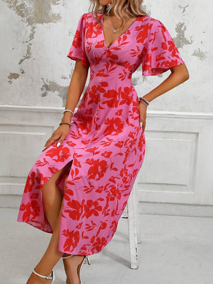 Celeste - Satin Ruched Split Mini Dress