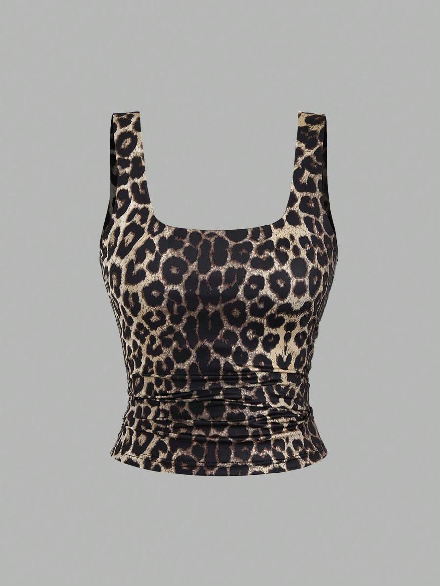 Sweetra Women's Casual Versatile Tank Top, Summer Graphic Cheetah Print Tees Women Tops
