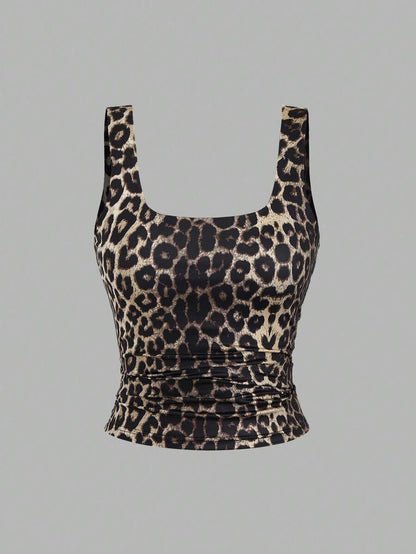 Sweetra Women's Casual Versatile Tank Top, Summer Graphic Cheetah Print Tees Women Tops