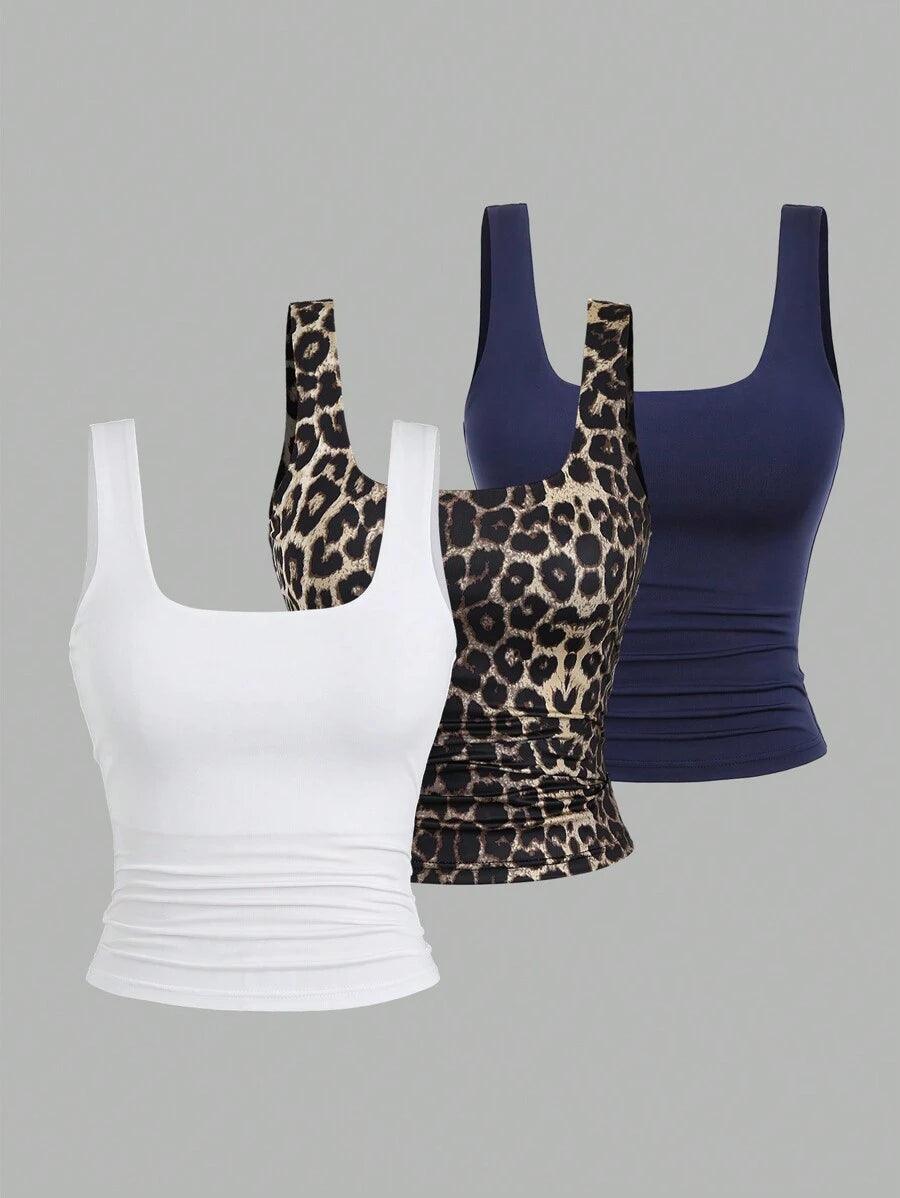 Sweetra Women's Casual Versatile Tank Top, Summer Graphic Cheetah Print Tees Women Tops