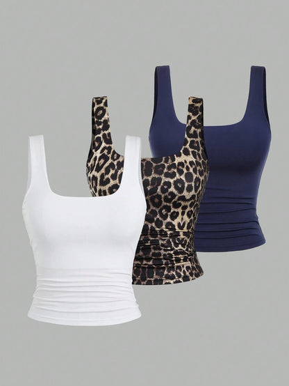 Sweetra Women's Casual Versatile Tank Top, Summer Graphic Cheetah Print Tees Women Tops