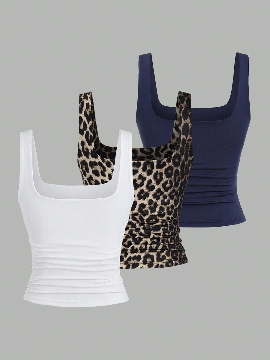 Sweetra Women's Casual Versatile Tank Top, Summer Graphic Cheetah Print Tees Women Tops