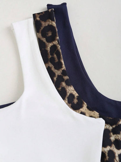 Sweetra Women's Casual Versatile Tank Top, Summer Graphic Cheetah Print Tees Women Tops