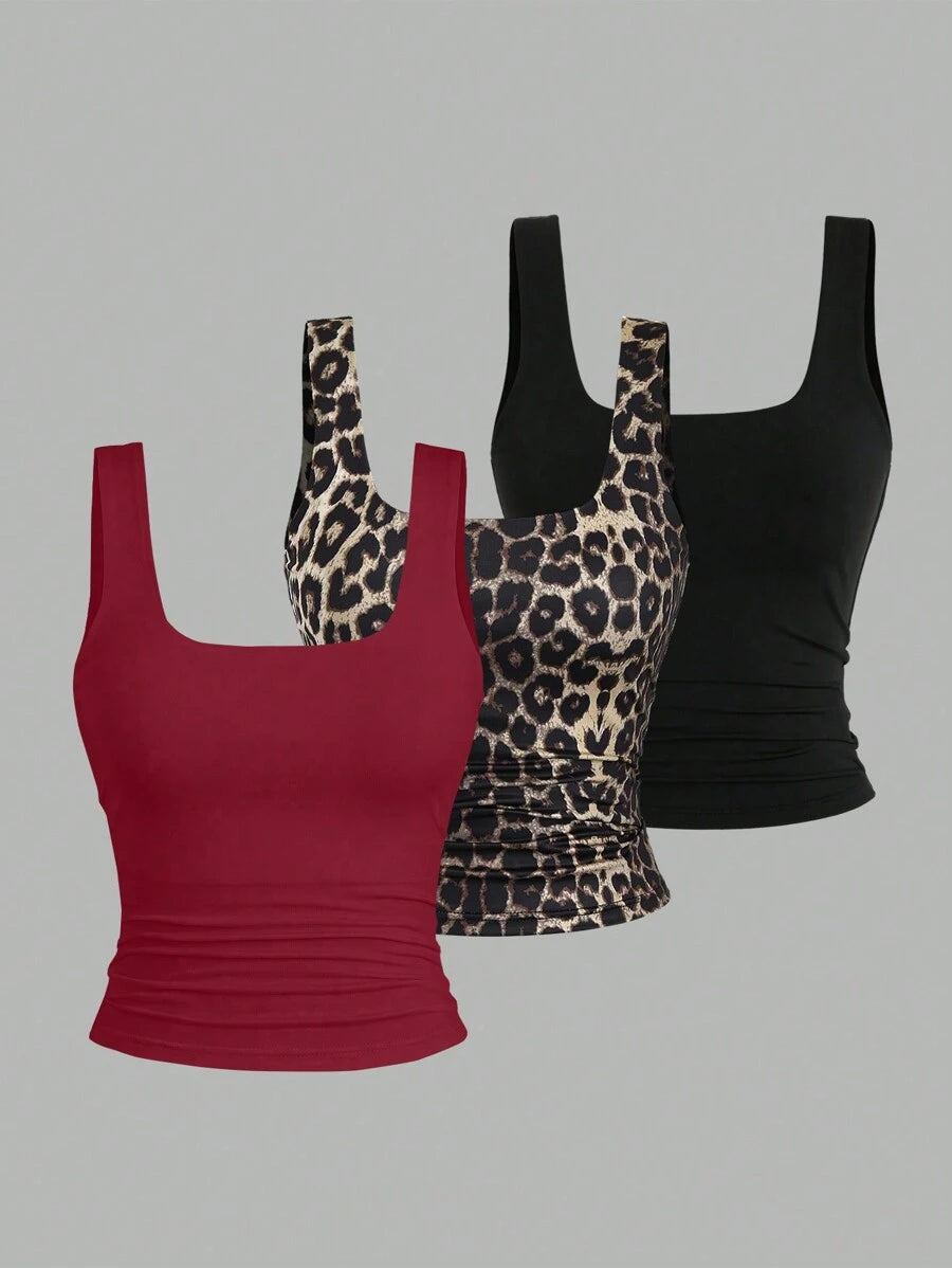 Sweetra Women's Casual Versatile Tank Top, Summer Graphic Cheetah Print Tees Women Tops