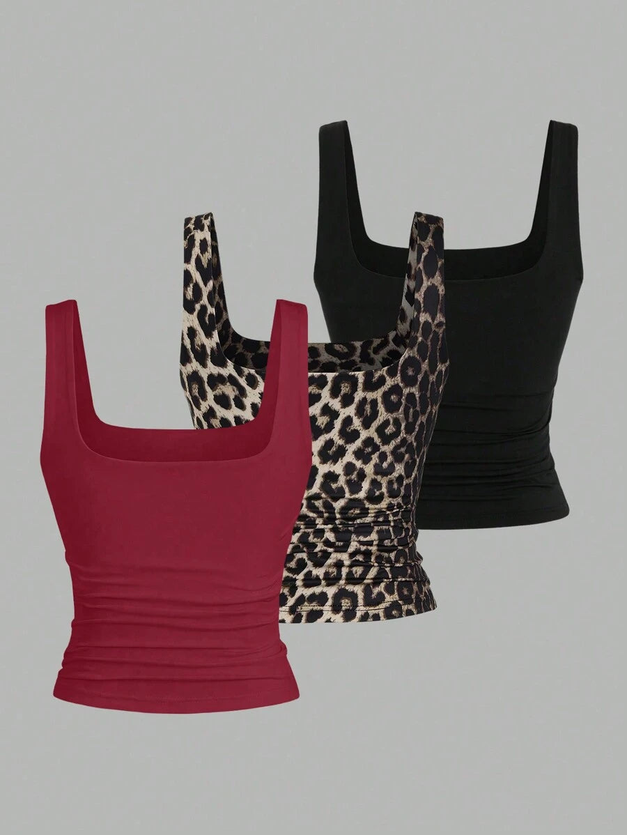 Sweetra Women's Casual Versatile Tank Top, Summer Graphic Cheetah Print Tees Women Tops