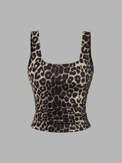 Sweetra Women's Casual Versatile Tank Top, Summer Graphic Cheetah Print Tees Women Tops