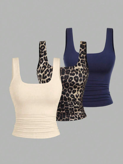Sweetra Women's Casual Versatile Tank Top, Summer Graphic Cheetah Print Tees Women Tops