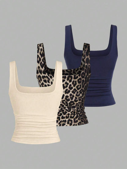 Sweetra Women's Casual Versatile Tank Top, Summer Graphic Cheetah Print Tees Women Tops