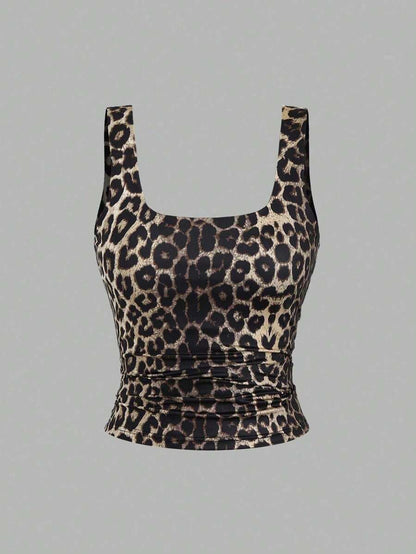 Sweetra Women's Casual Versatile Tank Top, Summer Graphic Cheetah Print Tees Women Tops