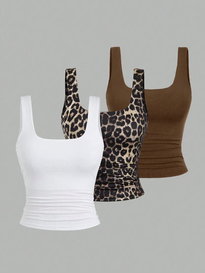 Sweetra Women's Casual Versatile Tank Top, Summer Graphic Cheetah Print Tees Women Tops
