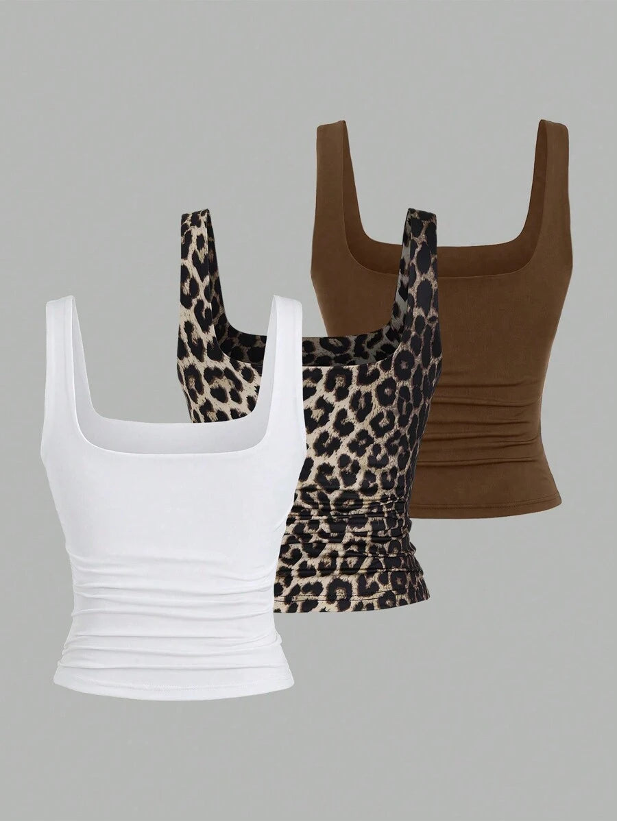 Sweetra Women's Casual Versatile Tank Top, Summer Graphic Cheetah Print Tees Women Tops