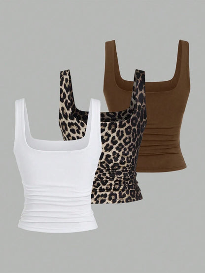 Sweetra Women's Casual Versatile Tank Top, Summer Graphic Cheetah Print Tees Women Tops