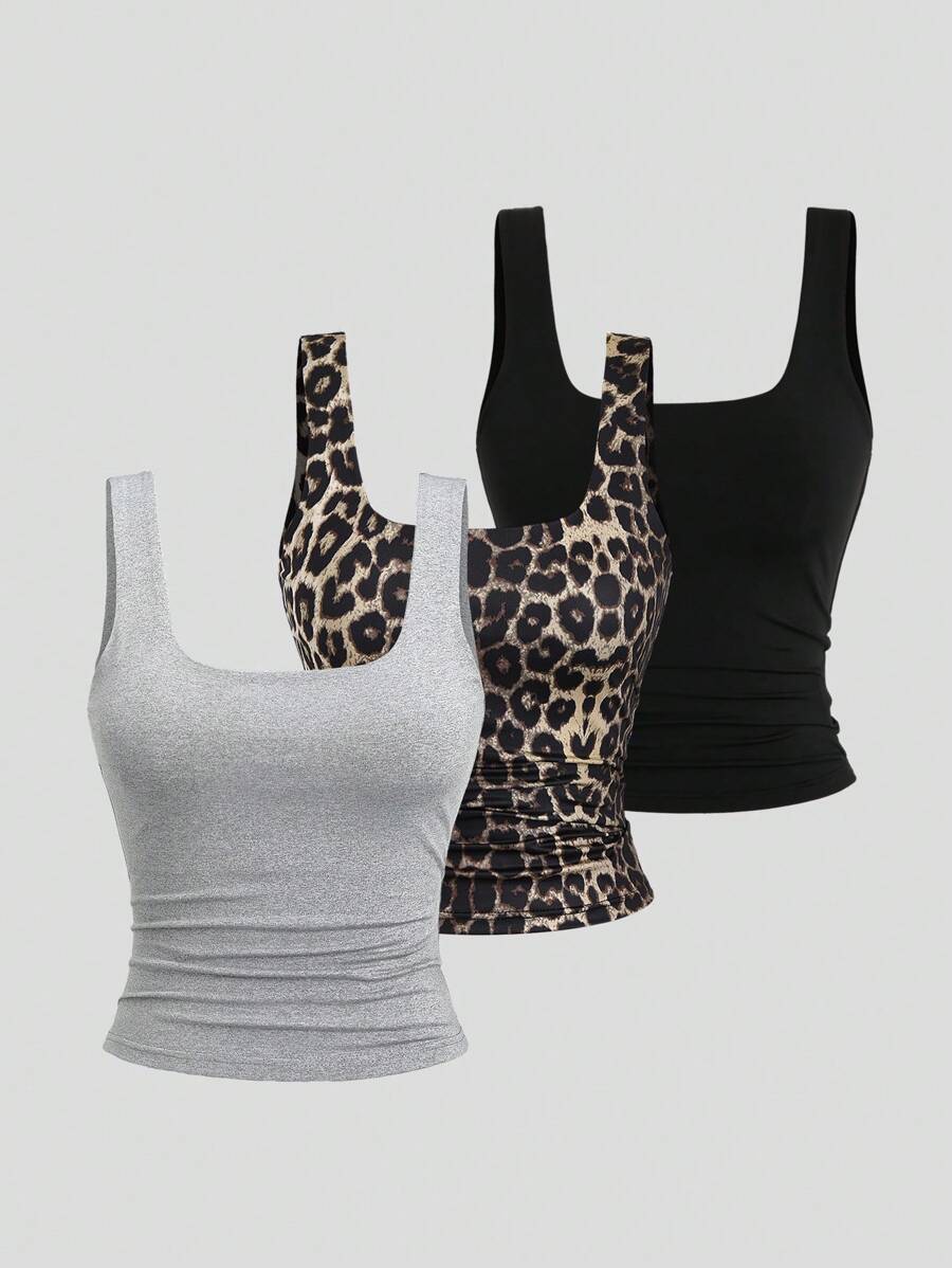 Sweetra Women's Casual Versatile Tank Top, Summer Graphic Cheetah Print Tees Women Tops