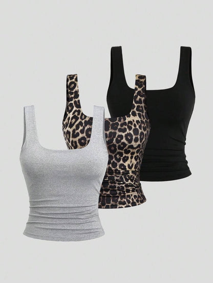 Sweetra Women's Casual Versatile Tank Top, Summer Graphic Cheetah Print Tees Women Tops