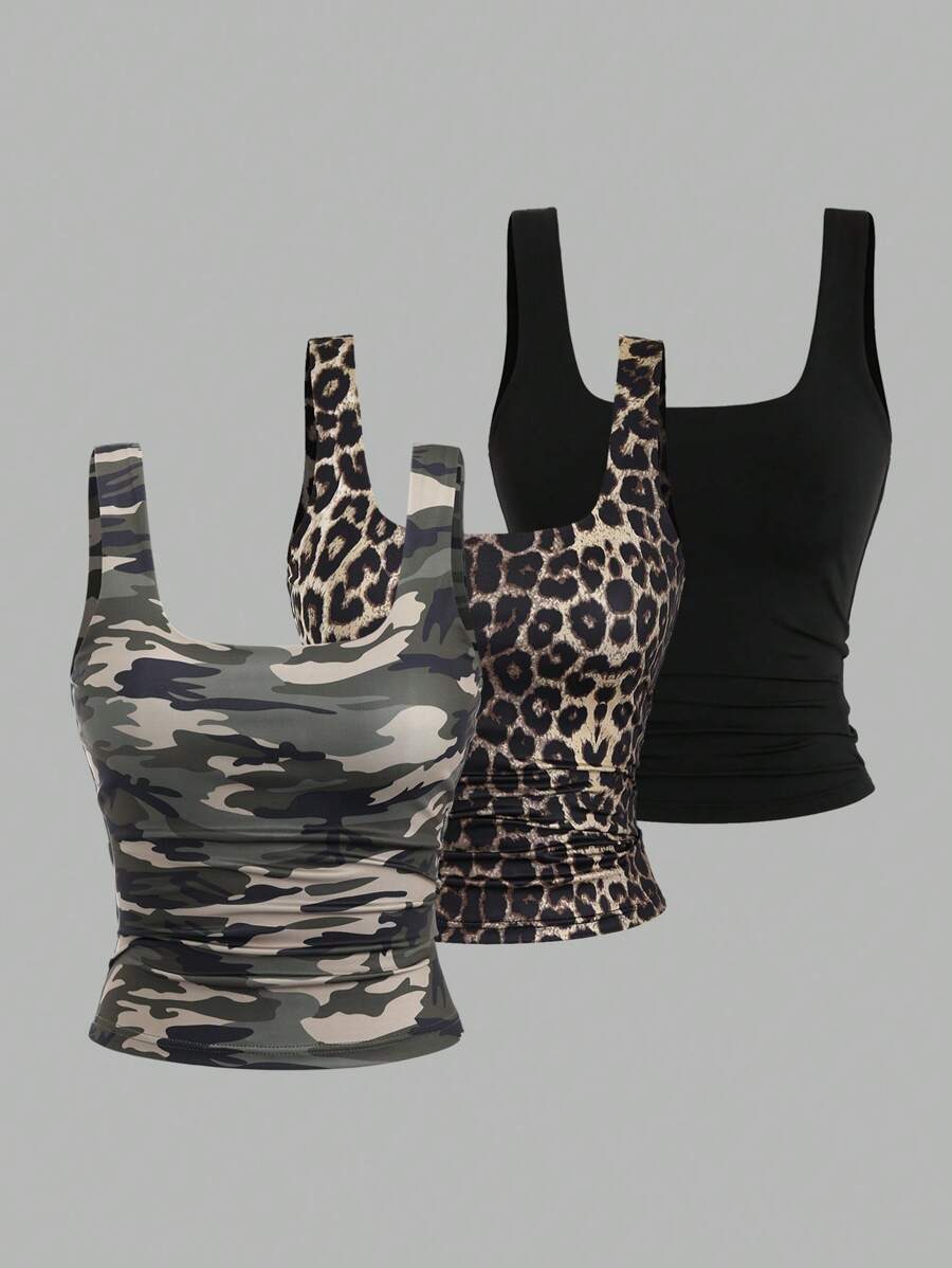 Sweetra Women's Casual Versatile Tank Top, Summer Graphic Cheetah Print Tees Women Tops