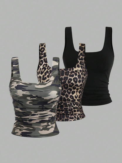 Sweetra Women's Casual Versatile Tank Top, Summer Graphic Cheetah Print Tees Women Tops