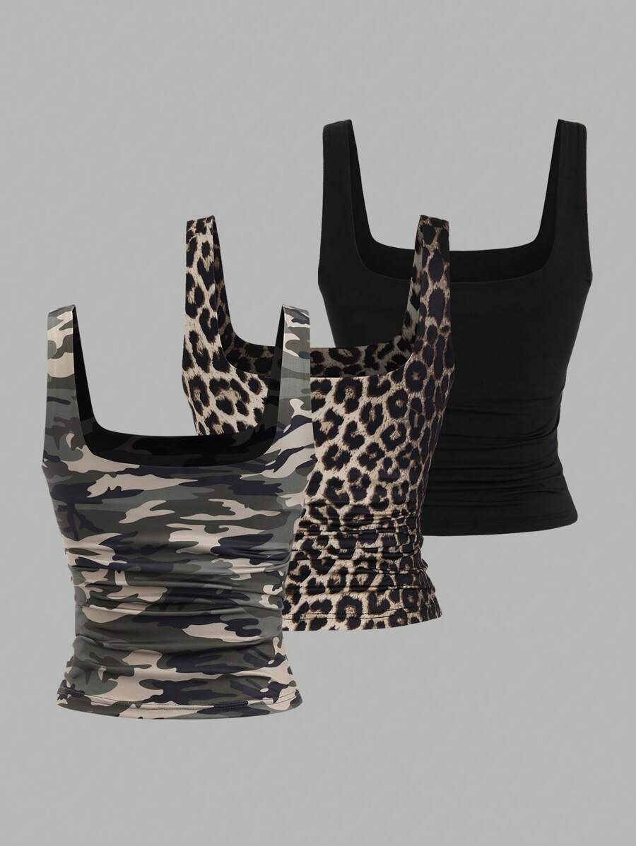Sweetra Women's Casual Versatile Tank Top, Summer Graphic Cheetah Print Tees Women Tops